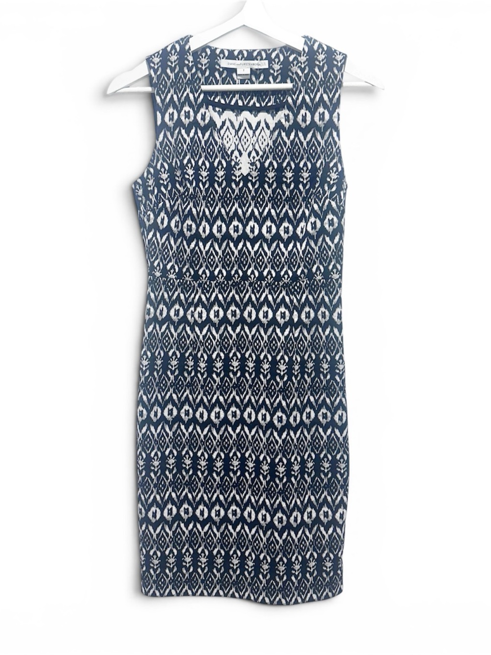 Diane Von Furstenberg Black and White Ikat Midi Sheath Dress